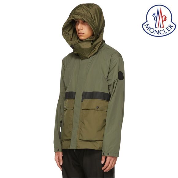 MONCLER **NWT** Carax Technical Hooded Windbreaker Jacket In Olive Green - Picture 9 of 15